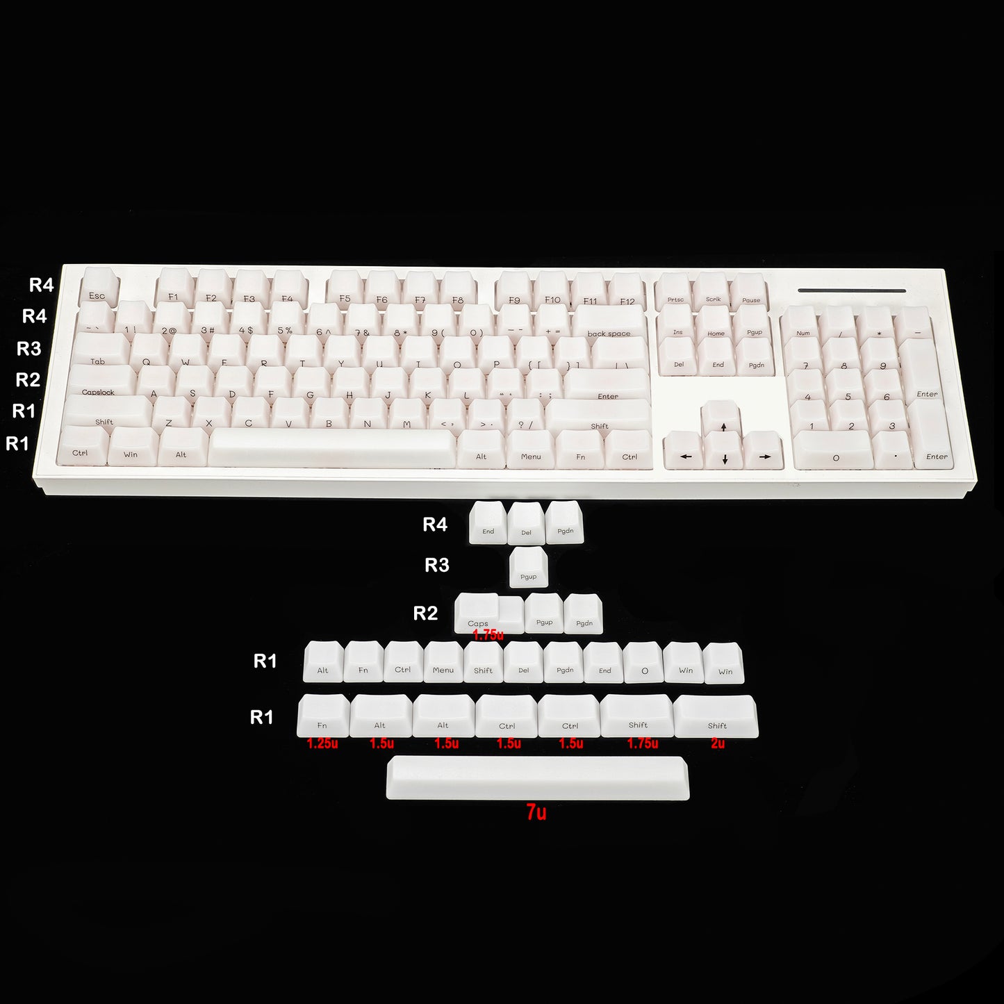 YMDK 130 Keys ABS 1.5mm Blank Milk Fog OEM Profile Side Print Shine Through Keycap For MX Mechanical Keyboard RGB 61 96 84 68 108 87