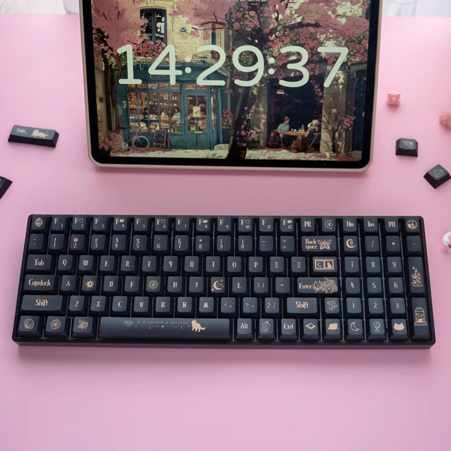 YMDK End of Time Theme 128 keys PBT Keycap Side-lit Shine Through Top Print Dye Sub Cherry Profile Custom Keycaps for MX Mechanical Keyboard