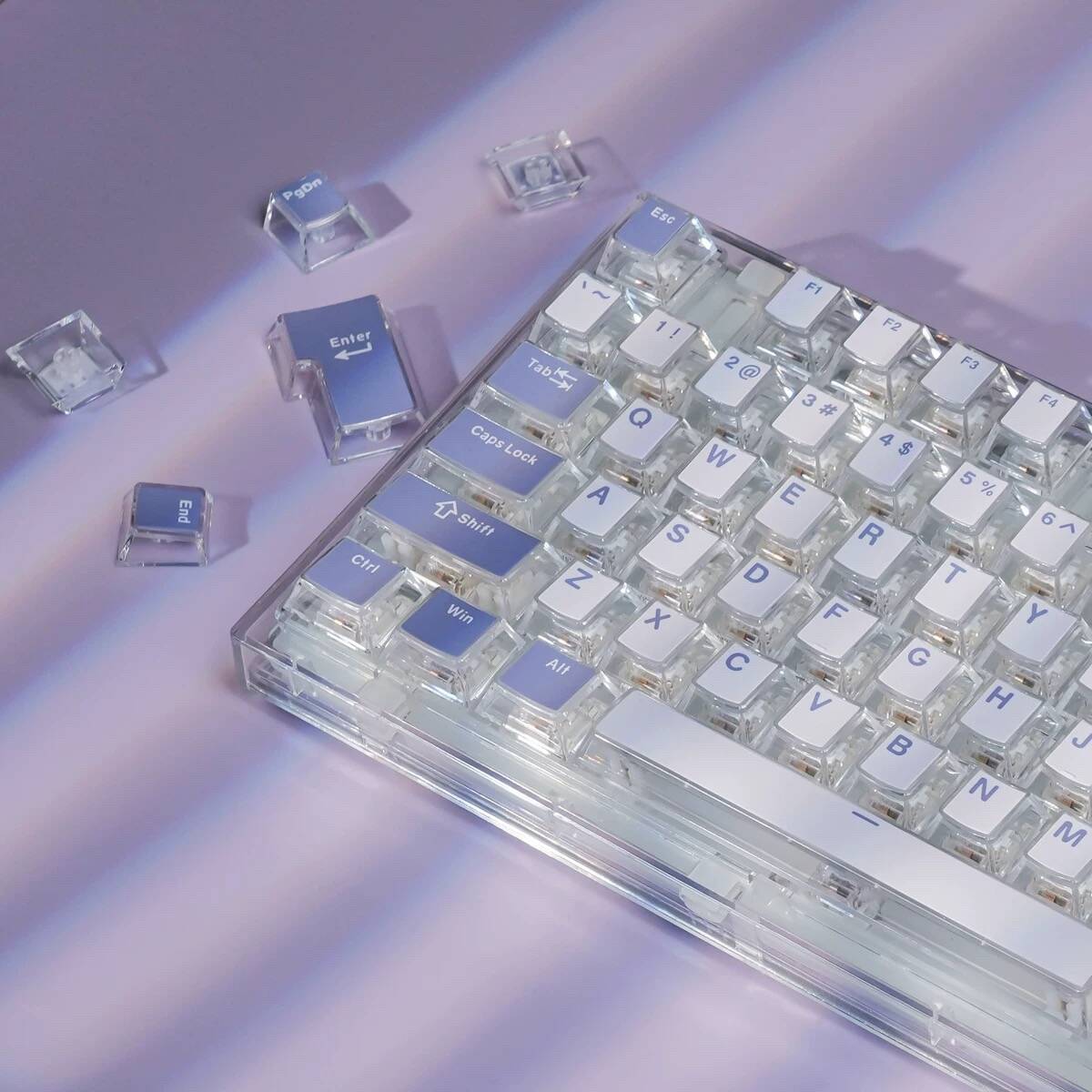 YMDK Water Cube Complete Set Keycaps Personalized Four-sided Light-transmitting Keycap Cherry Profile PBT PC for MX Mechanical Keyboard