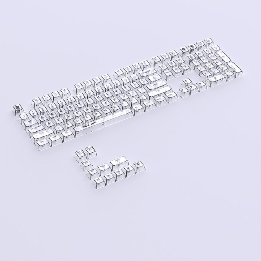 YMDK White Crystal 119 Keys UV Printing MDA Profile Keycap PC Shine Through Transparent Keycaps for 61/68/84/87/98/100 MX Mechanical Keyboard