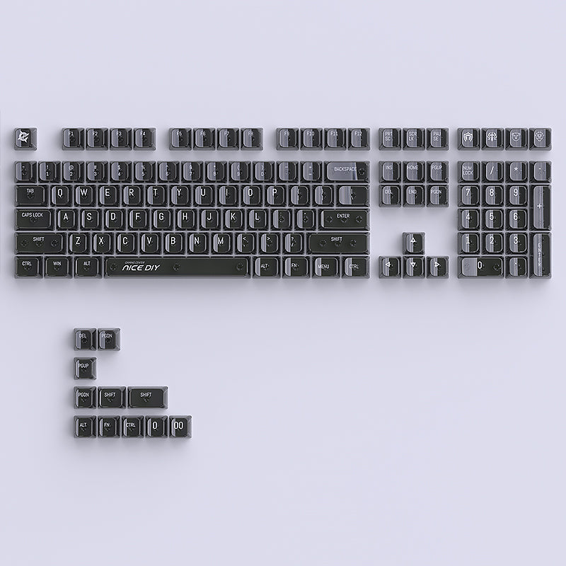 YMDK White Crystal 119 Keys UV Printing MDA Profile Keycap PC Shine Through Transparent Keycaps for 61/68/84/87/98/100 MX Mechanical Keyboard