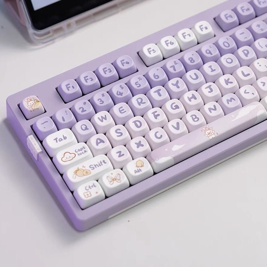 YMDK Gradient Purple Rabbit Theme Keycaps Full Set 142 Keys MOA Profile PBT Dye Sub Keycap for MX Mechanical Keyboard