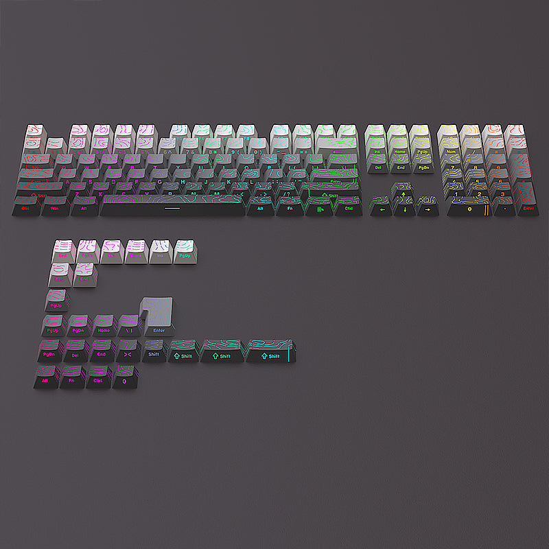 YMDK 134 Keys Color Contour Lines Personality Double Shot Side-lit Dye Sub PBT Cherry Profile Keycap for Most MX Mechanical Keyboard