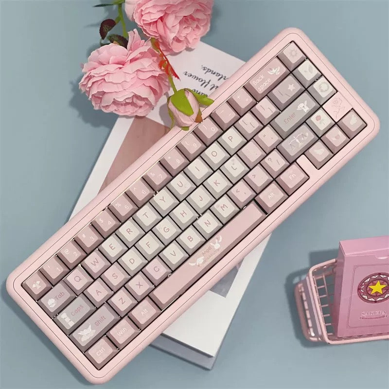 YMDK Soft Mist Angel Theme Keycaps Full Set 130 Keys Cherry Profile PBT Dye Sub Keycap for MX Mechanical Keyboard