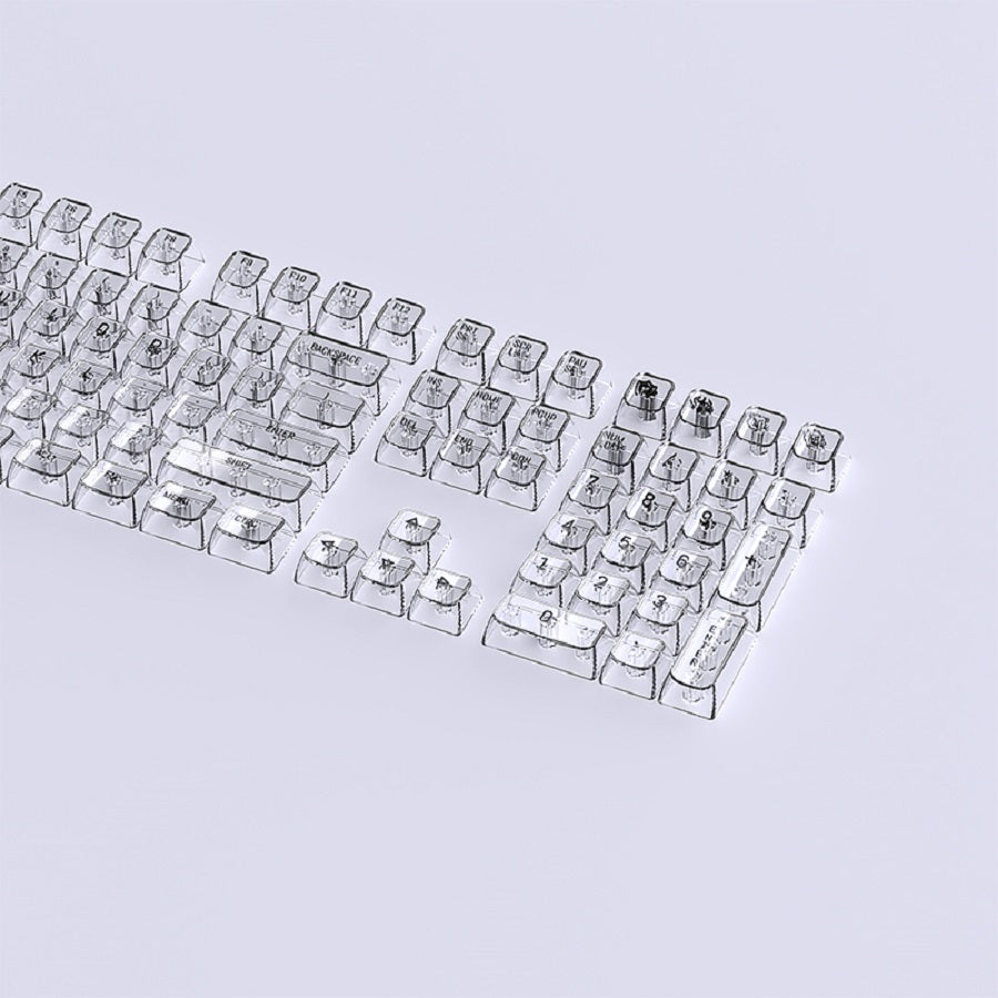 YMDK White Crystal 119 Keys UV Printing MDA Profile Keycap PC Shine Through Transparent Keycaps for 61/68/84/87/98/100 MX Mechanical Keyboard