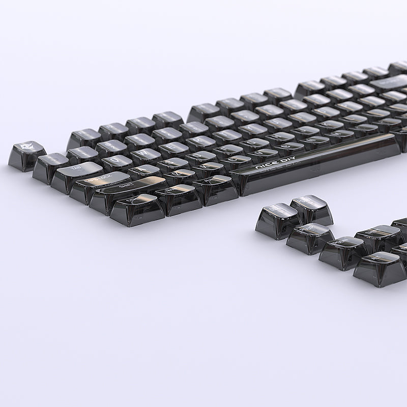 YMDK White Crystal 119 Keys UV Printing MDA Profile Keycap PC Shine Through Transparent Keycaps for 61/68/84/87/98/100 MX Mechanical Keyboard