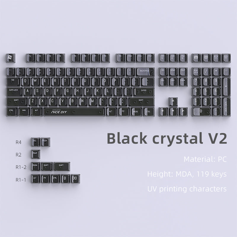 YMDK White Crystal 119 Keys UV Printing MDA Profile Keycap PC Shine Through Transparent Keycaps for 61/68/84/87/98/100 MX Mechanical Keyboard