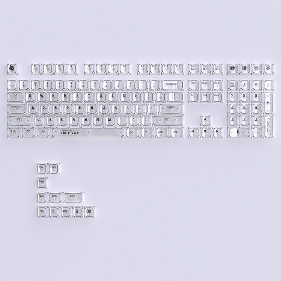 YMDK White Crystal 119 Keys UV Printing MDA Profile Keycap PC Shine Through Transparent Keycaps for 61/68/84/87/98/100 MX Mechanical Keyboard