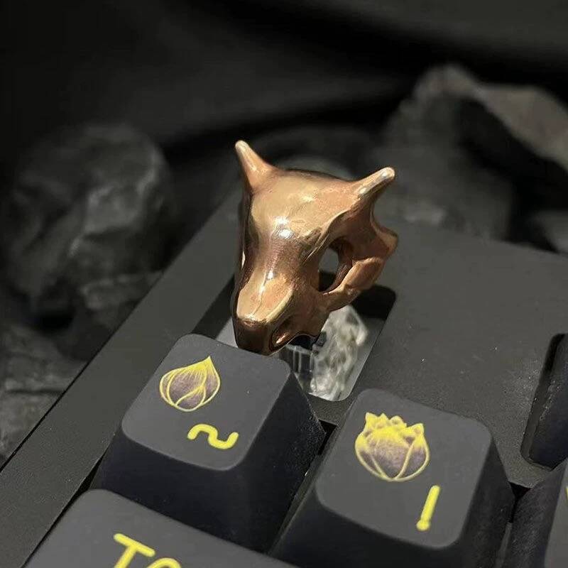 YMDK Sheep Skull Pure Copper Personality Keycaps Technology Texture Translucent Key Caps Retro Keycaps for MX Mechanical Keyboard