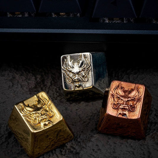 YMDK Dragon Totem Retro Glossy Personality Keycaps Metal Key Caps Cool Novel Creative Keycap for MX Mechanical Keyboard