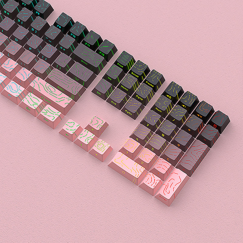 YMDK 134 Keys Color Contour Lines Personality Double Shot Side-lit Dye Sub PBT Cherry Profile Keycap for Most MX Mechanical Keyboard