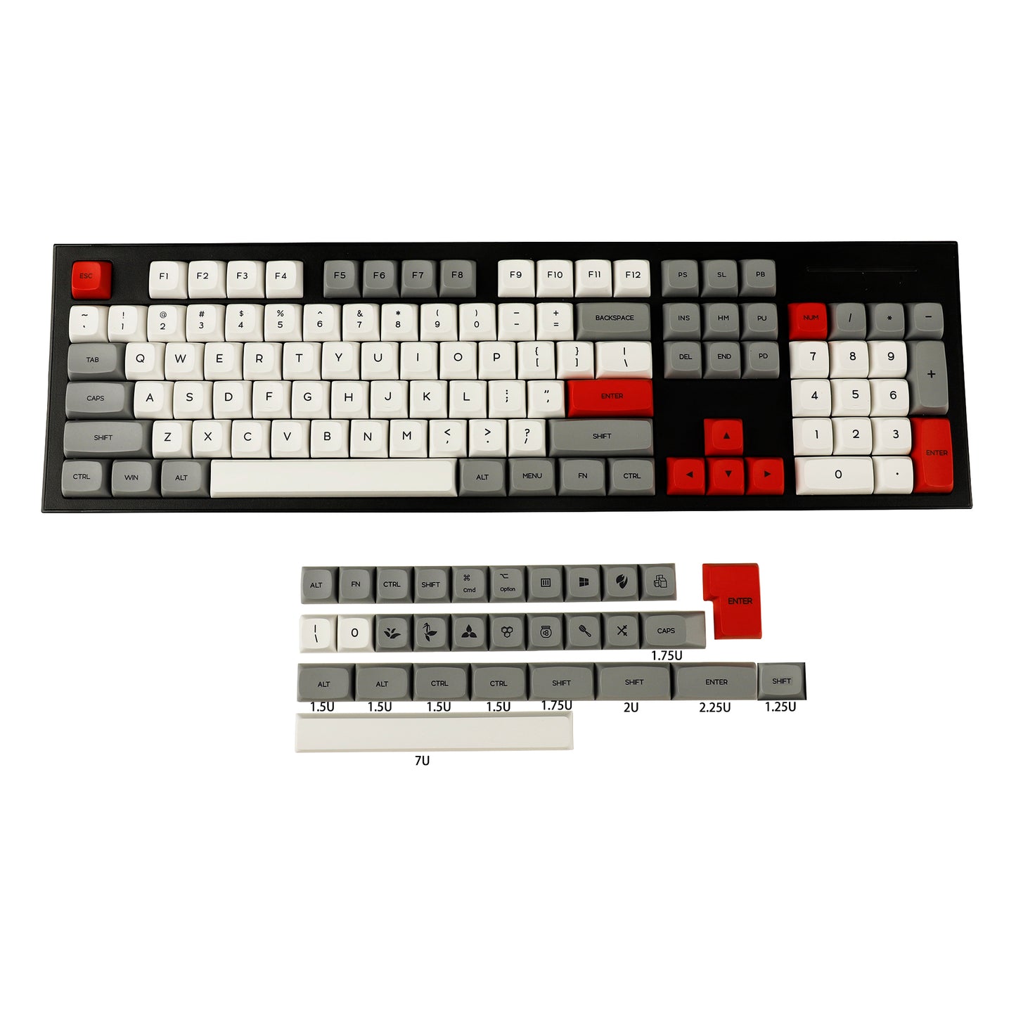 YMDK Granite Gray White Red Theme 134 Keycaps(ZDA Profile XDA v2 Dye Sub PBT For 104 TKL 60% 96 84 68 64 )