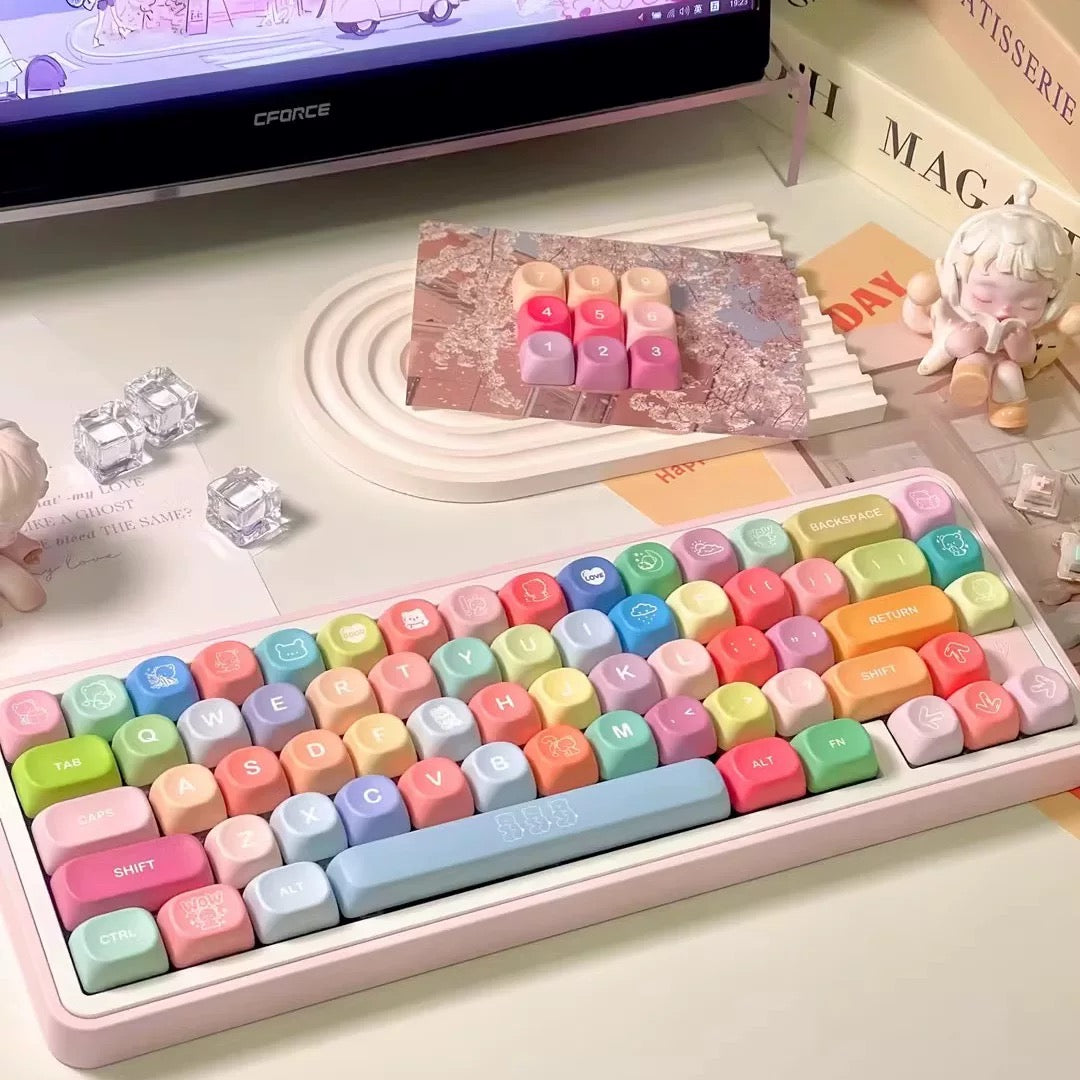YMDK 134 Keys Color Gummy Cute Bear Theme MOA Profile PBT Material Dye Sublimation Top Print Keycaps for 61/68/84/87/98/104/108 MX Mechanical Keyboard