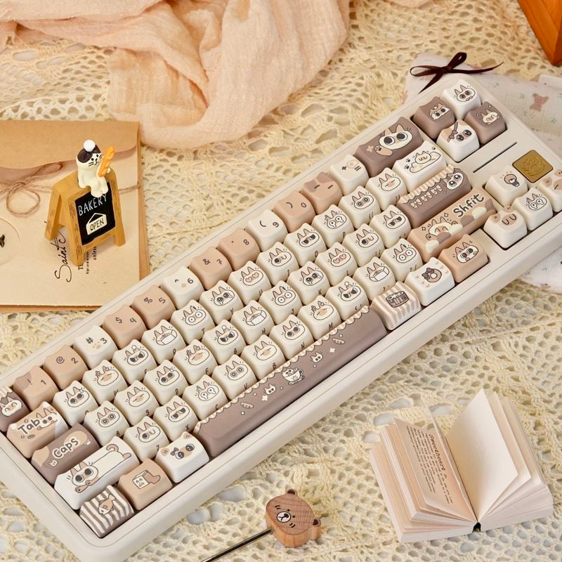 YMDK 132 keys Siamese Cat Theme MAO Profile Cat Head Pattern Dye Sub Cute PBT Keycaps for 61/68/87/98/104/108 MX Mechanical Keyboards