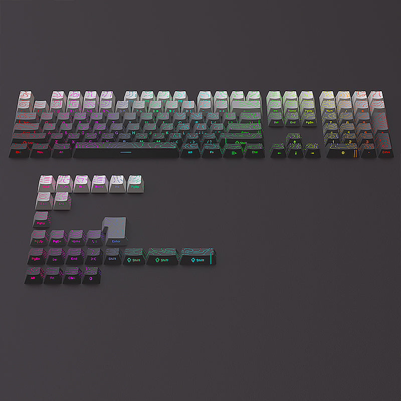 YMDK 134 Gradient Contour lines Double Shot Shine Through Sidelit Dye Sub PBT Cherry Profile Keycap for MX Mechanical Keyboard