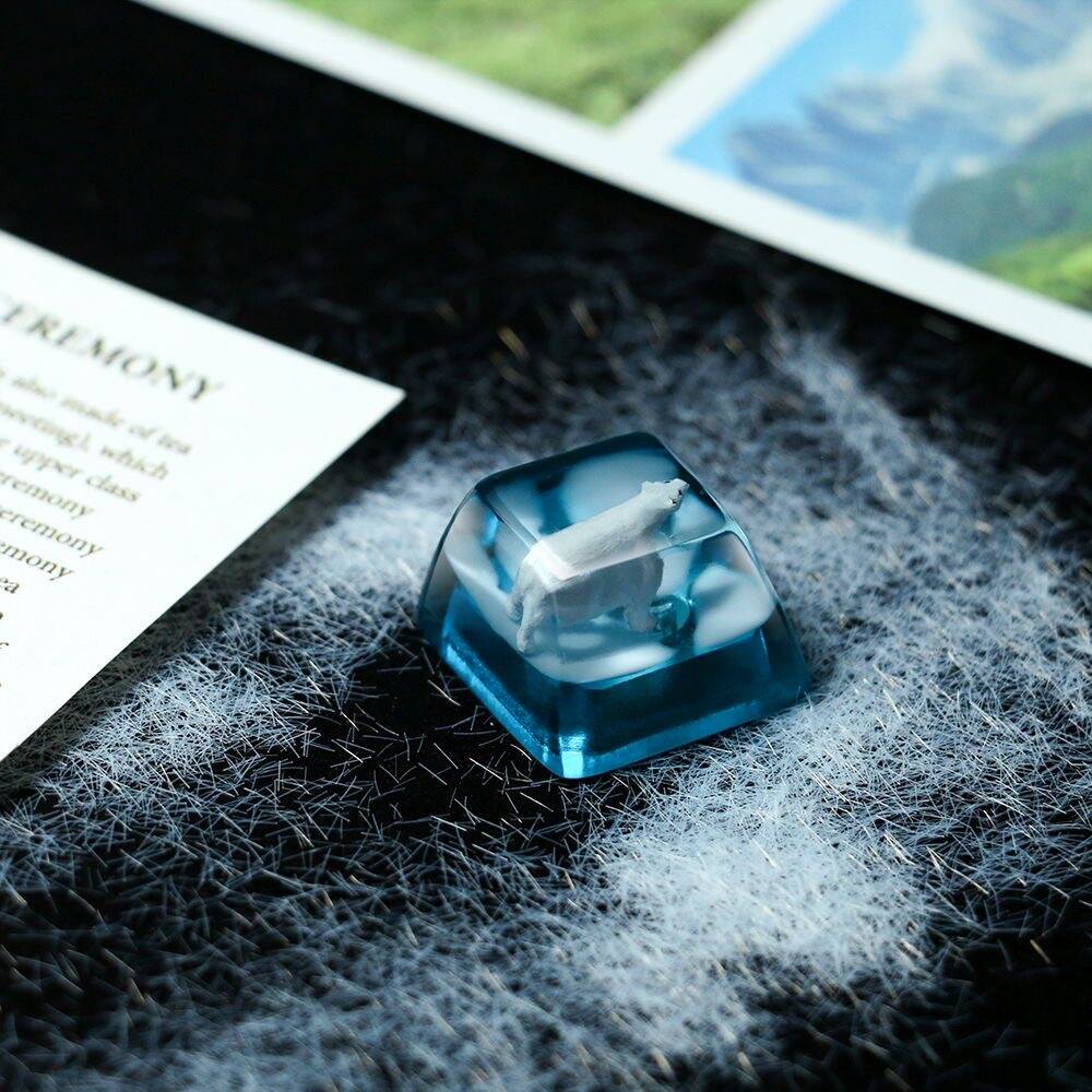 YMDK Polar Bear Translucent Personality Keycaps Glacier Snow Mountain Hand-made Custom Resin for Mechanical Keyboard