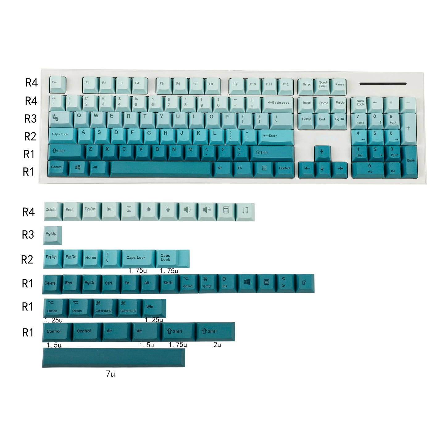 YMDK Cherry Profile Gradient Color Keycap( Dye Subbed Keycap Set Thick PBT)