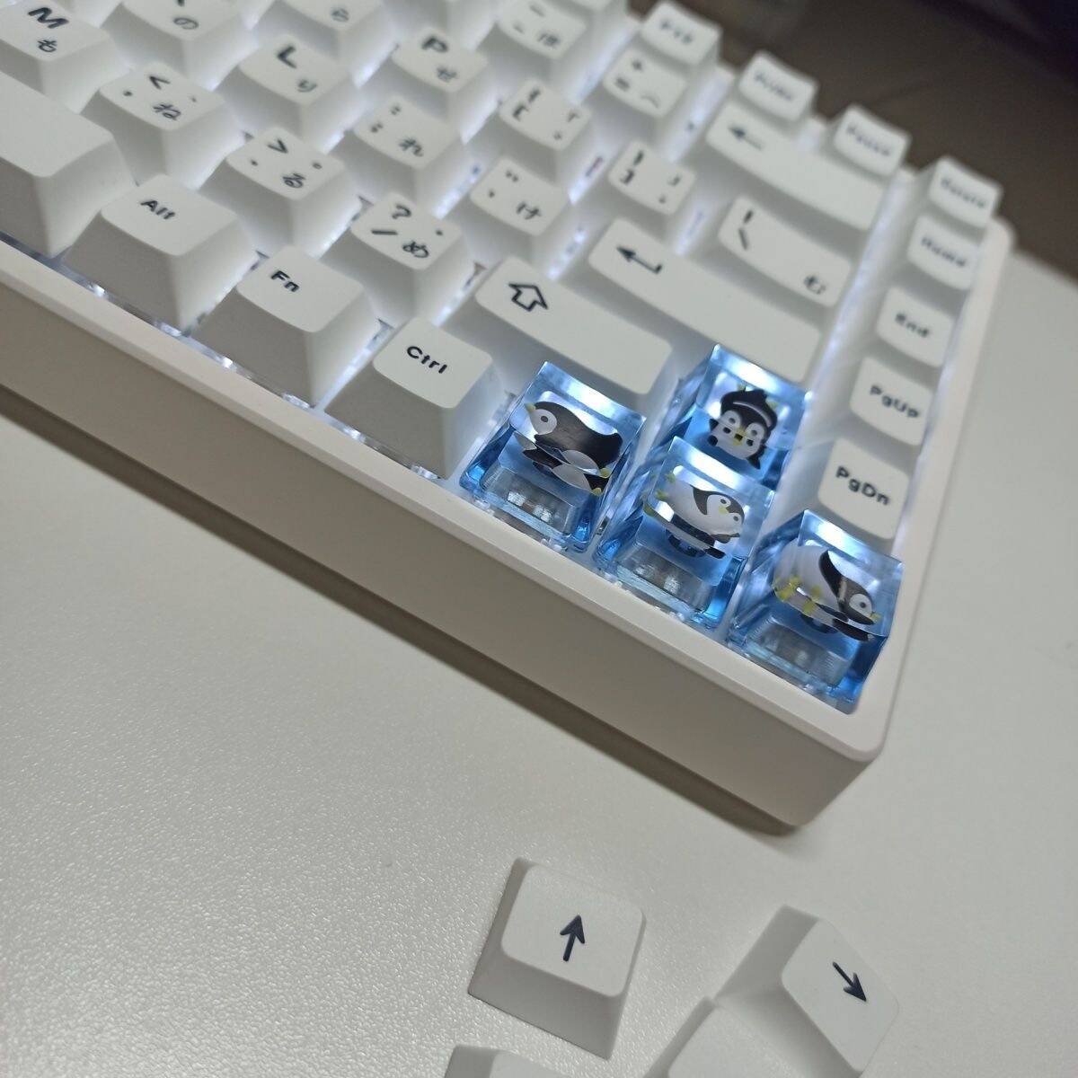 YMDK Penguin Personalized Keycaps Direction Keys Cute Translucent Resin Handmade Custom for Mechanical Keyboard