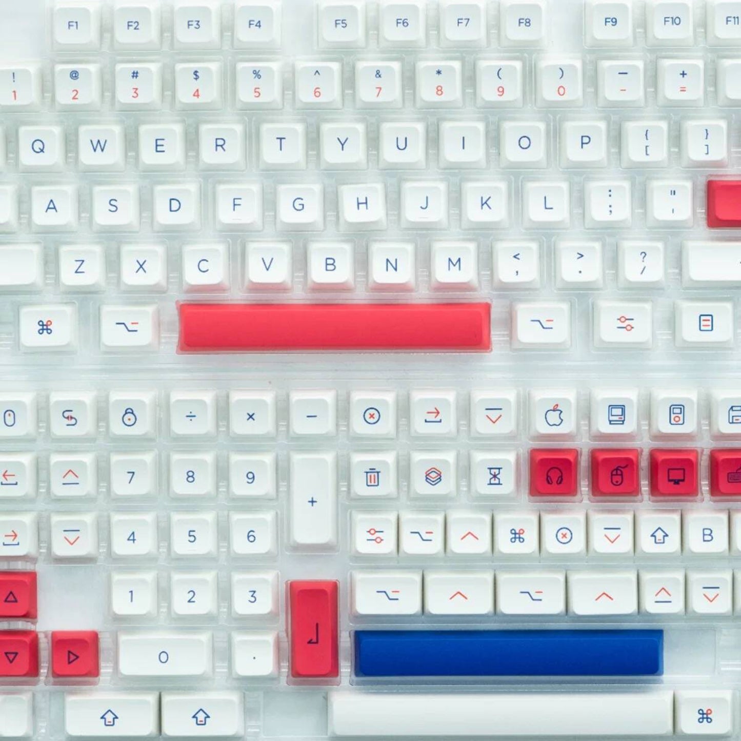 YMDK Red and Blue Color Keycaps 142 Keys MDA Profile PBT Dye Sublimation for mechanical keyboard