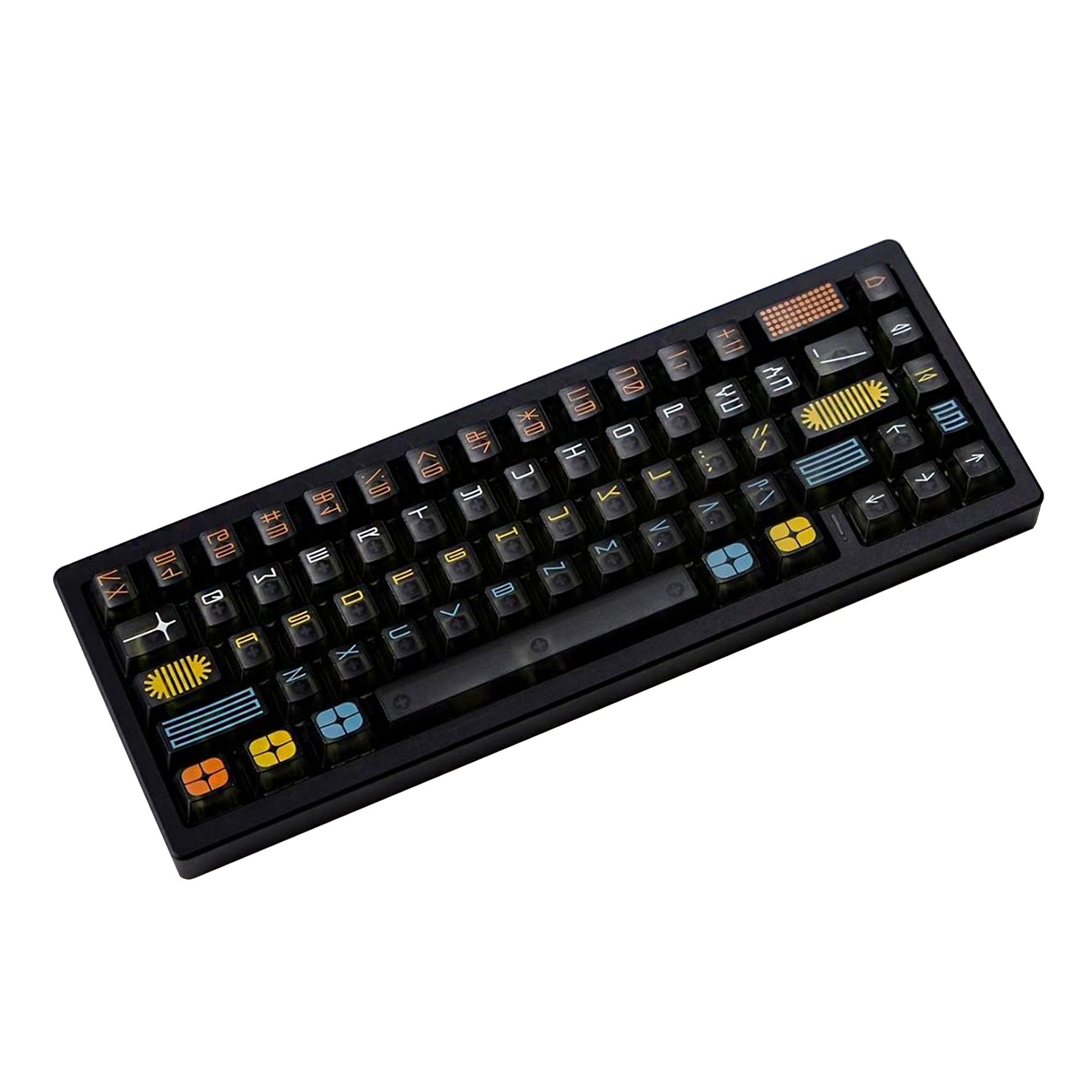 YMDK 122 Keys Exhibition Theme Five Sides Fog Keycaps Shine Through Cherry Profile PC UV Print Keycap for 61/64/68/75/84/87 MX Mechanical Keyboard
