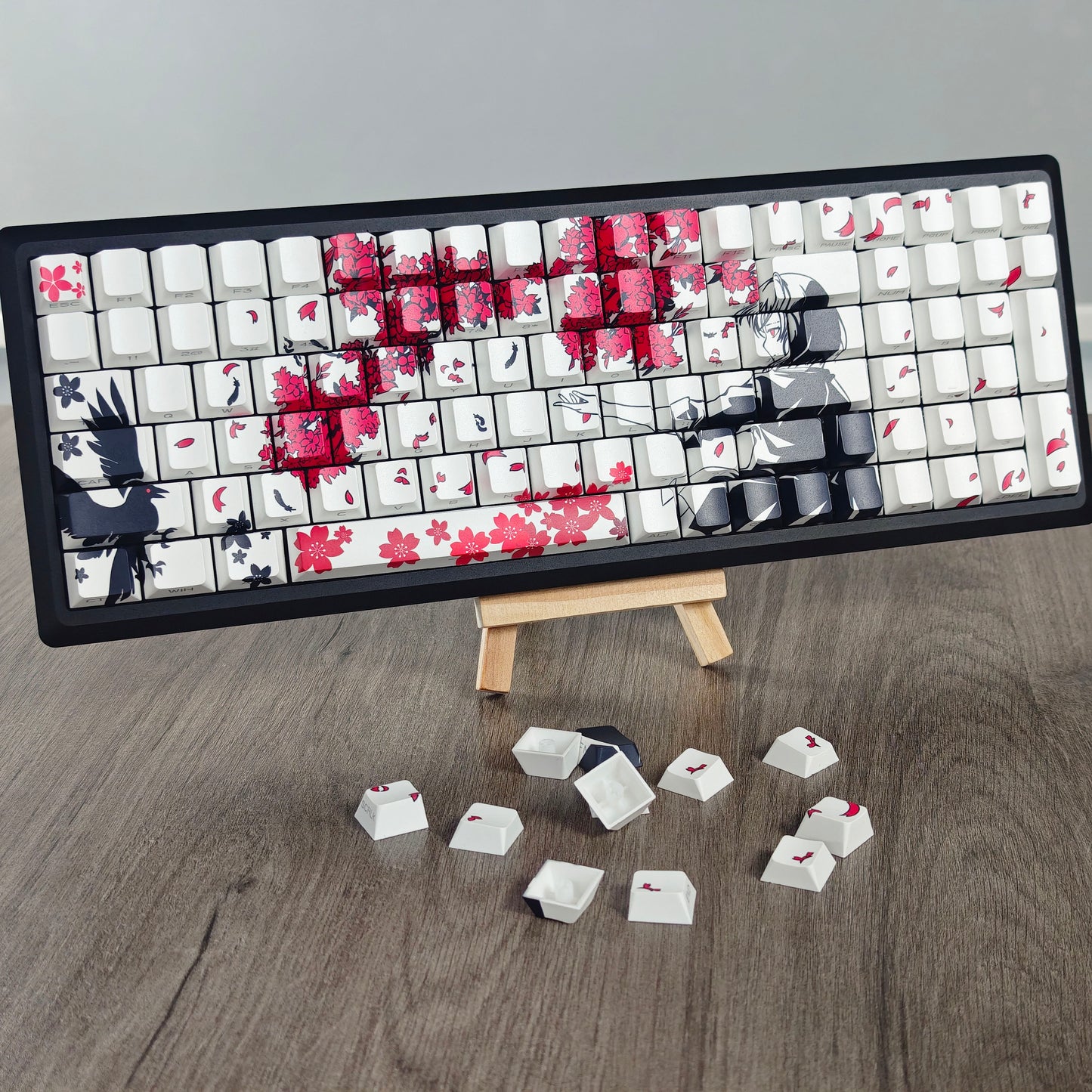 YMDK 131 Raven Sakura Keycap Cherry Profile Double Shot Sidelit Shine Through PBT Keycaps for 65/75/87/98/100/104 MX Mechanical Keyboard