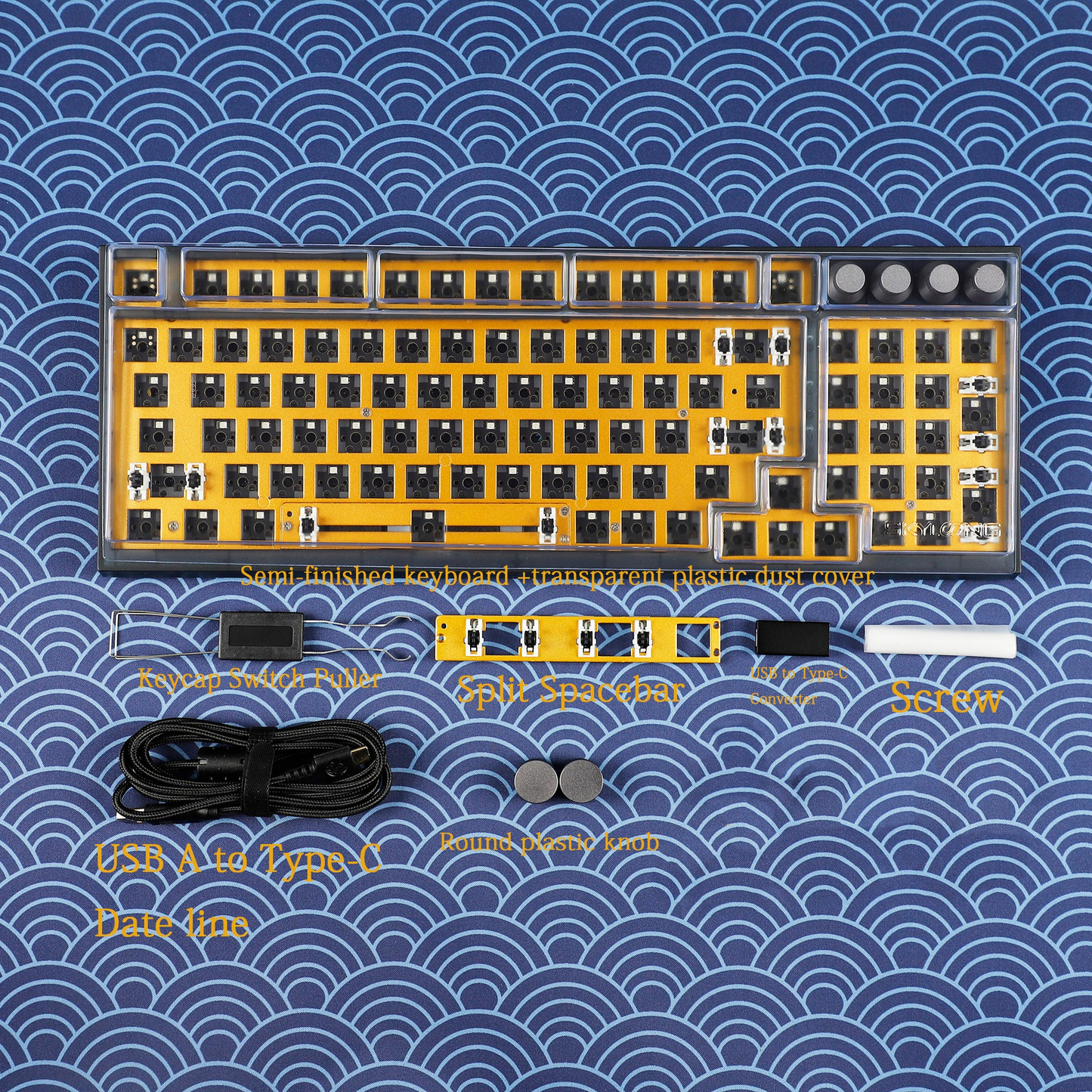 GK980 Plastic Triple-Mode 4 Knobs Gasket RGB Hot Swappable Macro Programmable Bluetooth Wired 2.4G Mechanical Keyboard  Kit