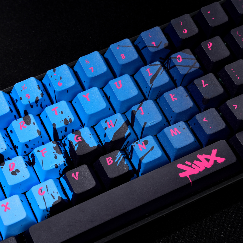 YMDK Black Blue Graffiti Keycaps Full Set 136 Keys Creative Cool Custom Keycaps Cherry Profile Dye Sub for MX Mechanical Keyboard