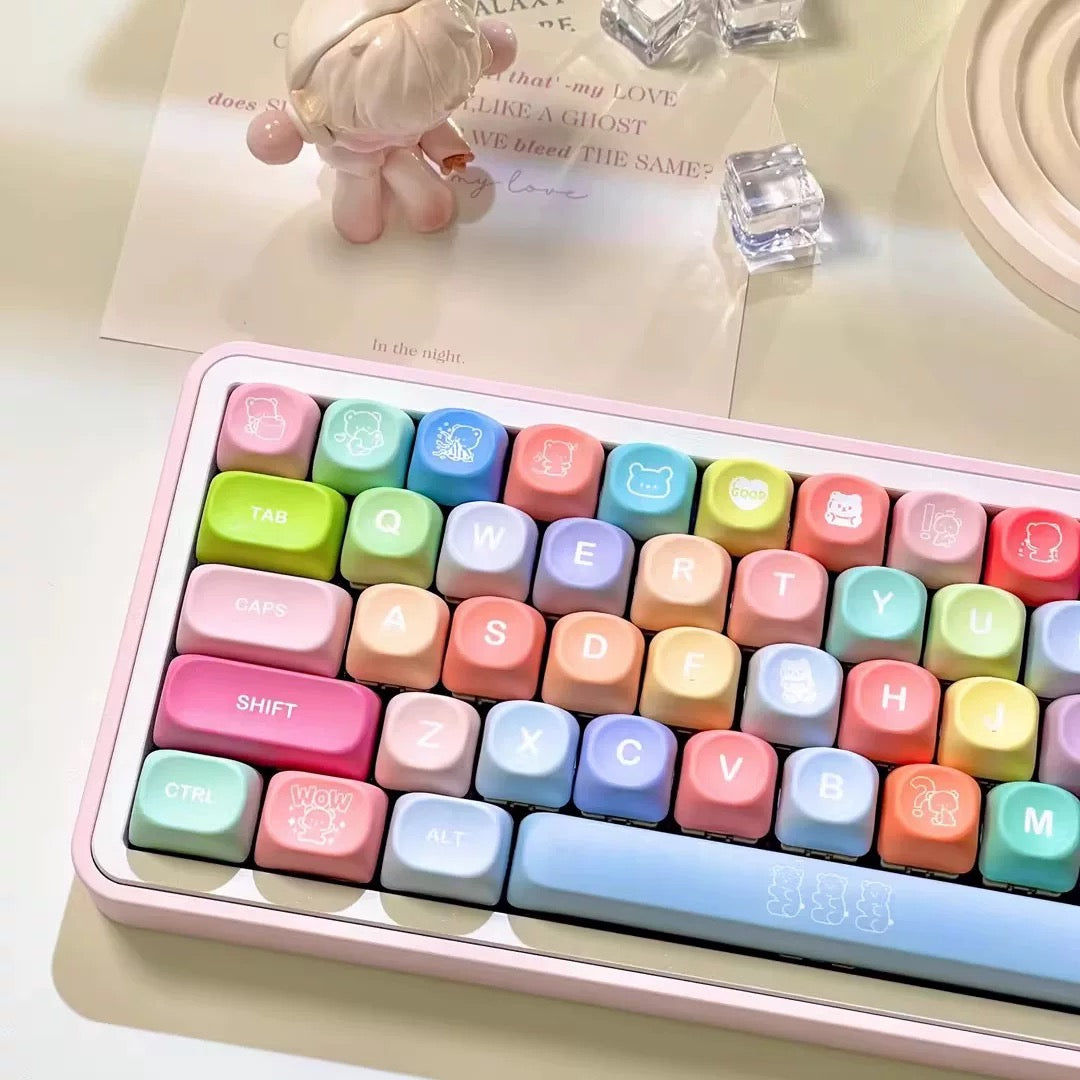 YMDK 134 Keys Color Gummy Cute Bear Theme MOA Profile PBT Material Dye Sublimation Top Print Keycaps for 61/68/84/87/98/104/108 MX Mechanical Keyboard