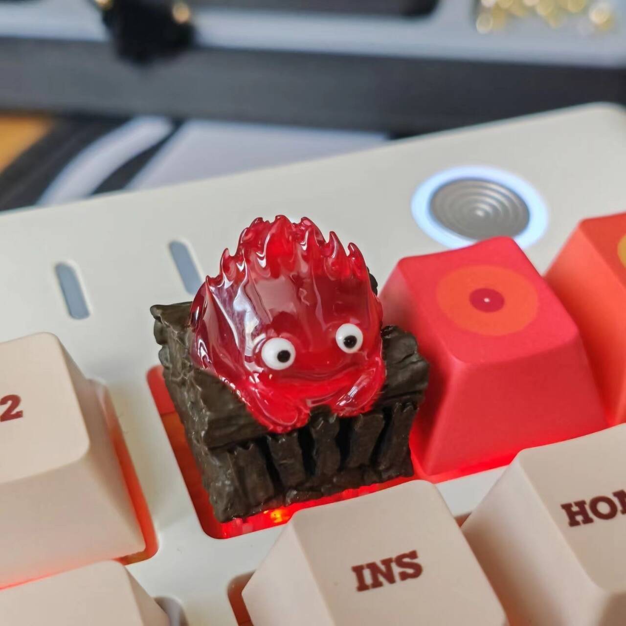 YMDK Flame Personality Keycaps Anime Surrounding Devil Key Cap Novel Cute Translucent Keycap for MX Mechanical Keyboard