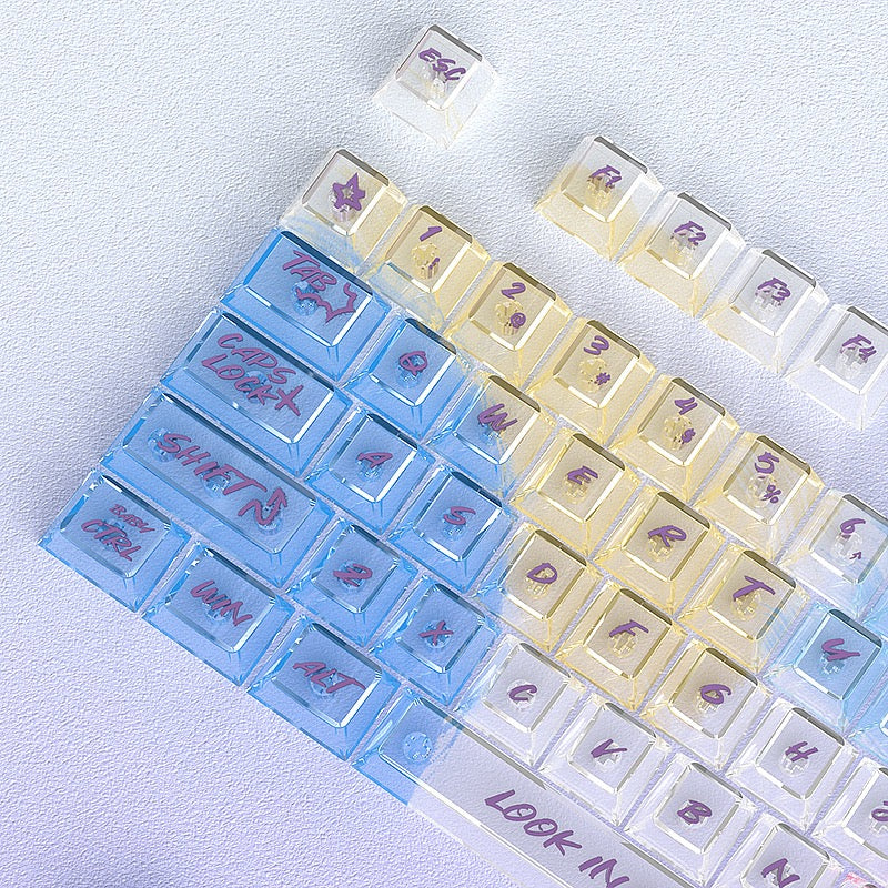 YMDK Rainbow Graffiti Keycap 125 key Shine Through PC Transparent Cherry Profile for 61/68/75/87/96/100/104/108 MX Mechanical Keyboard