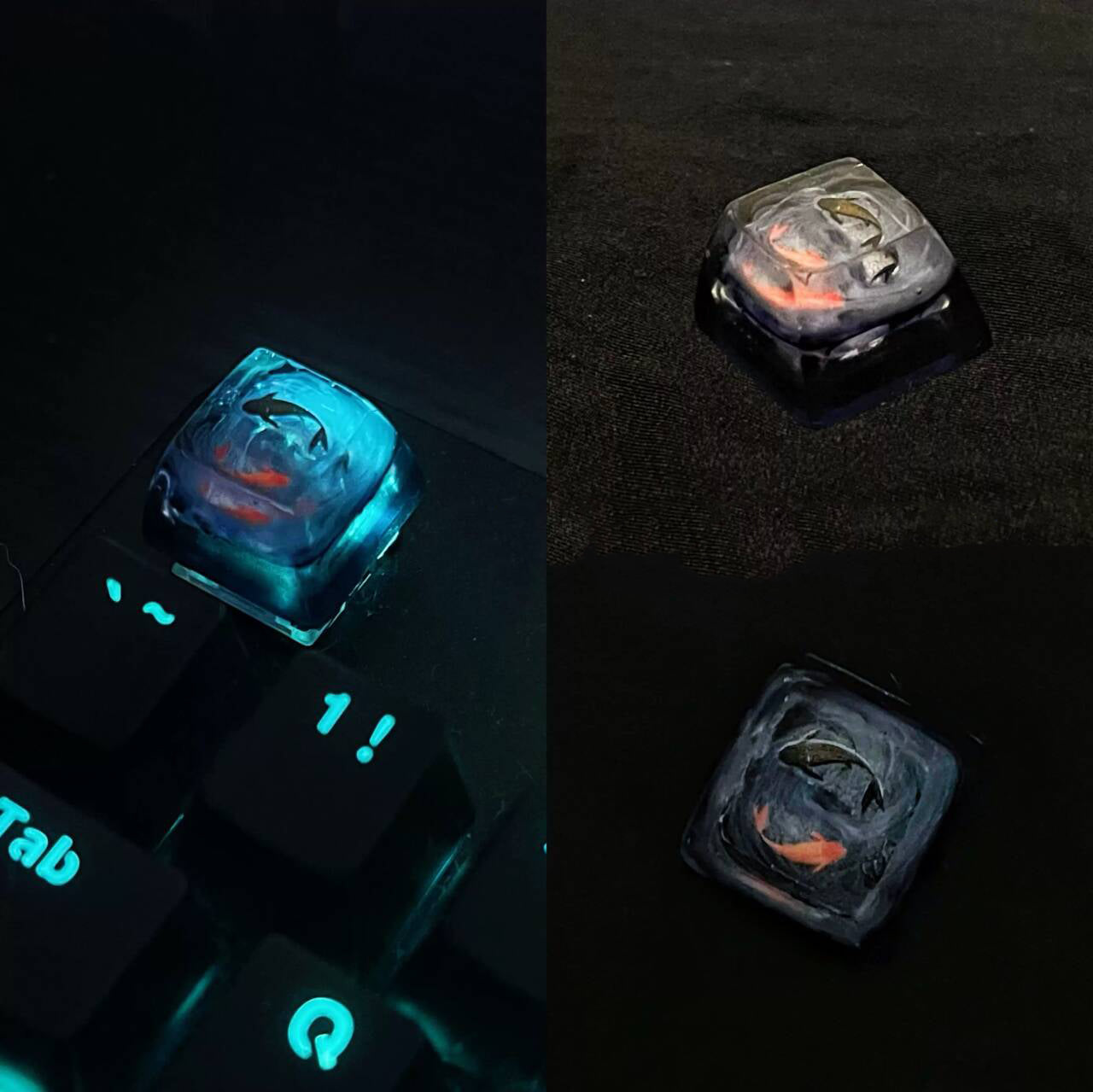 YMDK Koi Fish Personalized Keycaps Translucent Resin Hand-made Custom Keycap Novel Good Luck Key Cap for MX Mechanical Keyboard