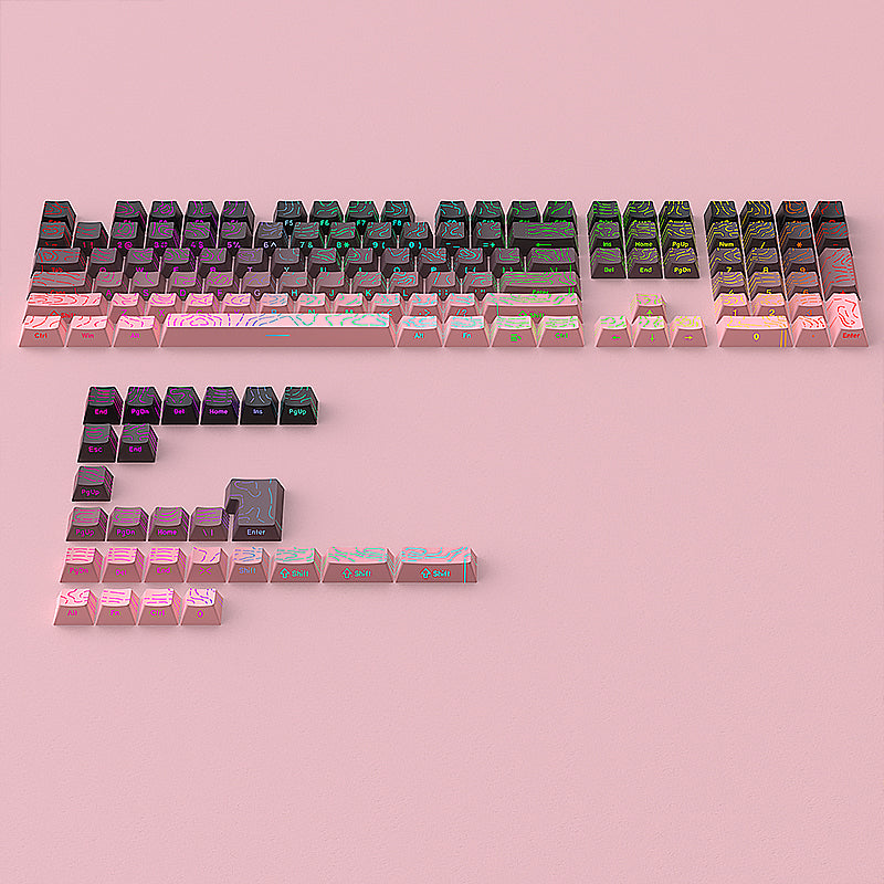 YMDK 134 Keys Color Contour Lines Personality Double Shot Side-lit Dye Sub PBT Cherry Profile Keycap for Most MX Mechanical Keyboard
