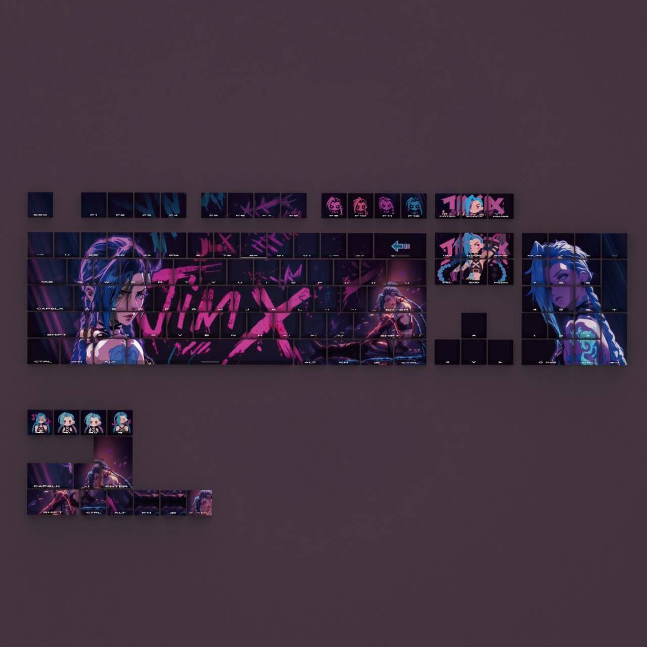 YMDK Jinx Dual City Battle Keycap Sidelit Full Set 117 keys Cherry Profile PBT for 60 87 98 104 108 MX Mechanical Keyboard
