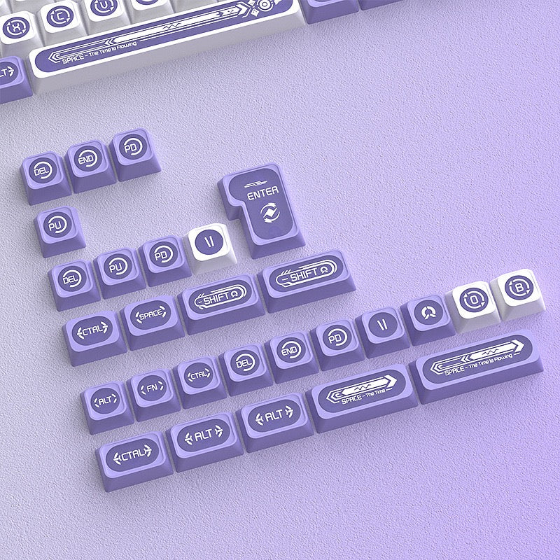 YMDK 136 Keys Cat's Eye Stone White and Purple Double Spelling Keycaps Translucent Cherry Profile for 61/68/87/98/104/108 MX Mechanical Keyboard