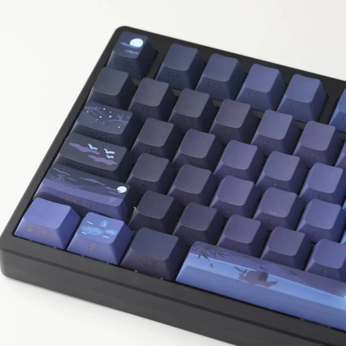 YMDK Mingyue Qianli Theme Keycap Full Set 127 Keys Blue Side Print Translucent Dye Sub Cherry Profile for Mechanical Keyboard