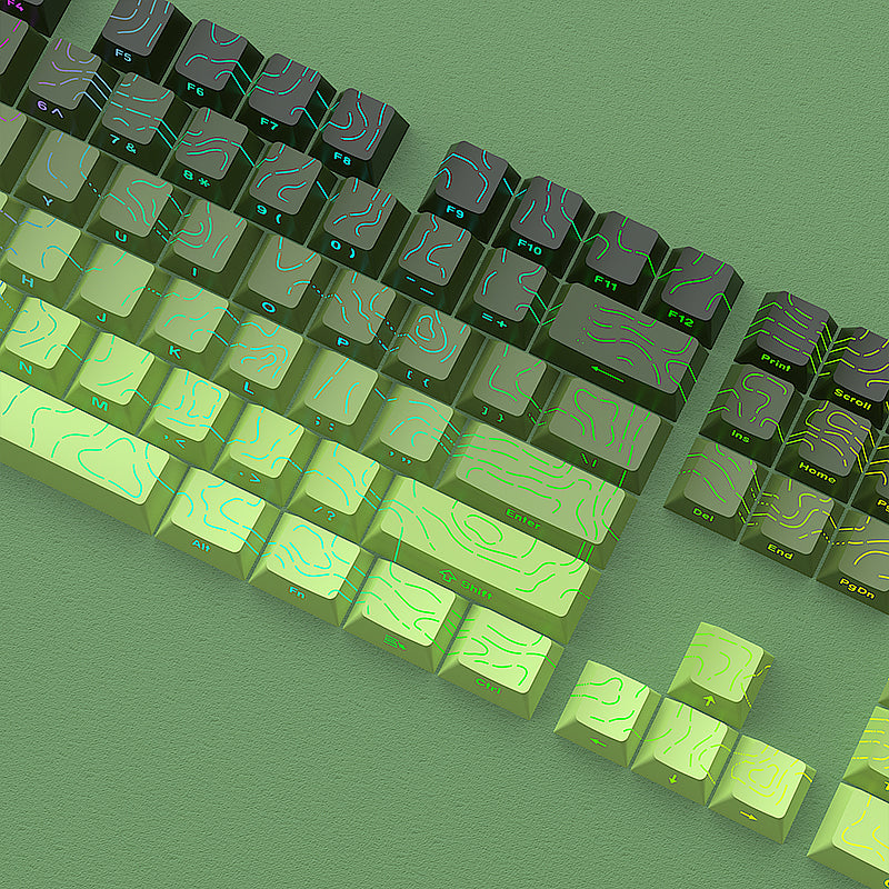 YMDK 134 Keys Color Contour Lines Personality Double Shot Side-lit Dye Sub PBT Cherry Profile Keycap for Most MX Mechanical Keyboard