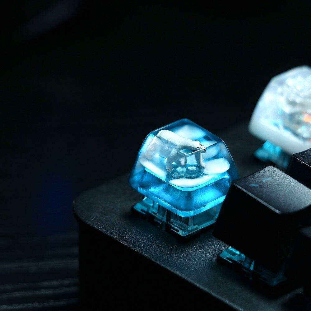 YMDK Polar Bear Translucent Personality Keycaps Glacier Snow Mountain Hand-made Custom Resin for Mechanical Keyboard
