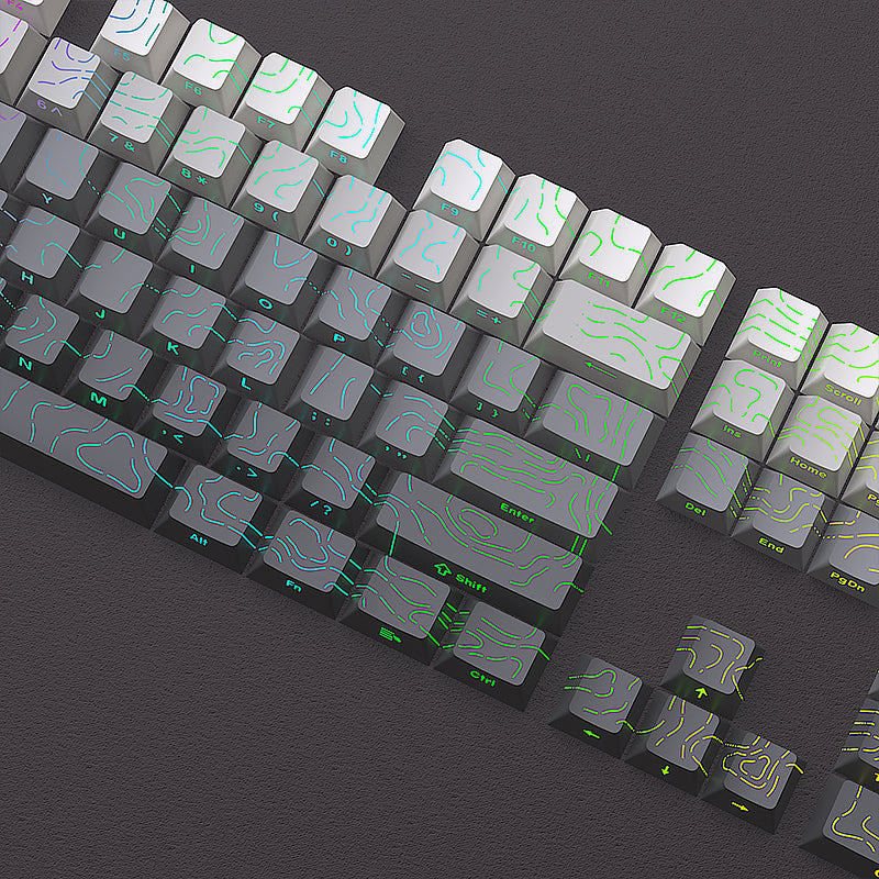 YMDK 134 Keys Color Contour Lines Personality Double Shot Side-lit Dye Sub PBT Cherry Profile Keycap for Most MX Mechanical Keyboard
