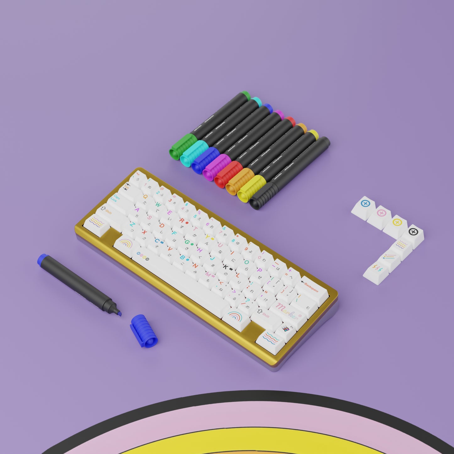 YMDK Japanese Marker Theme Keycap 135 Keys Top Print Minimalist Style Cherry Profile Dye Sub PBT Keycaps for MX Mechanical Keyboard