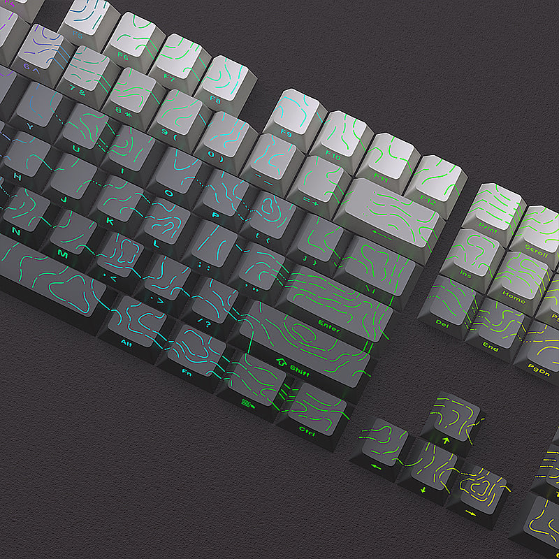 YMDK 134 Gradient Contour lines Double Shot Shine Through Sidelit Dye Sub PBT Cherry Profile Keycap for MX Mechanical Keyboard