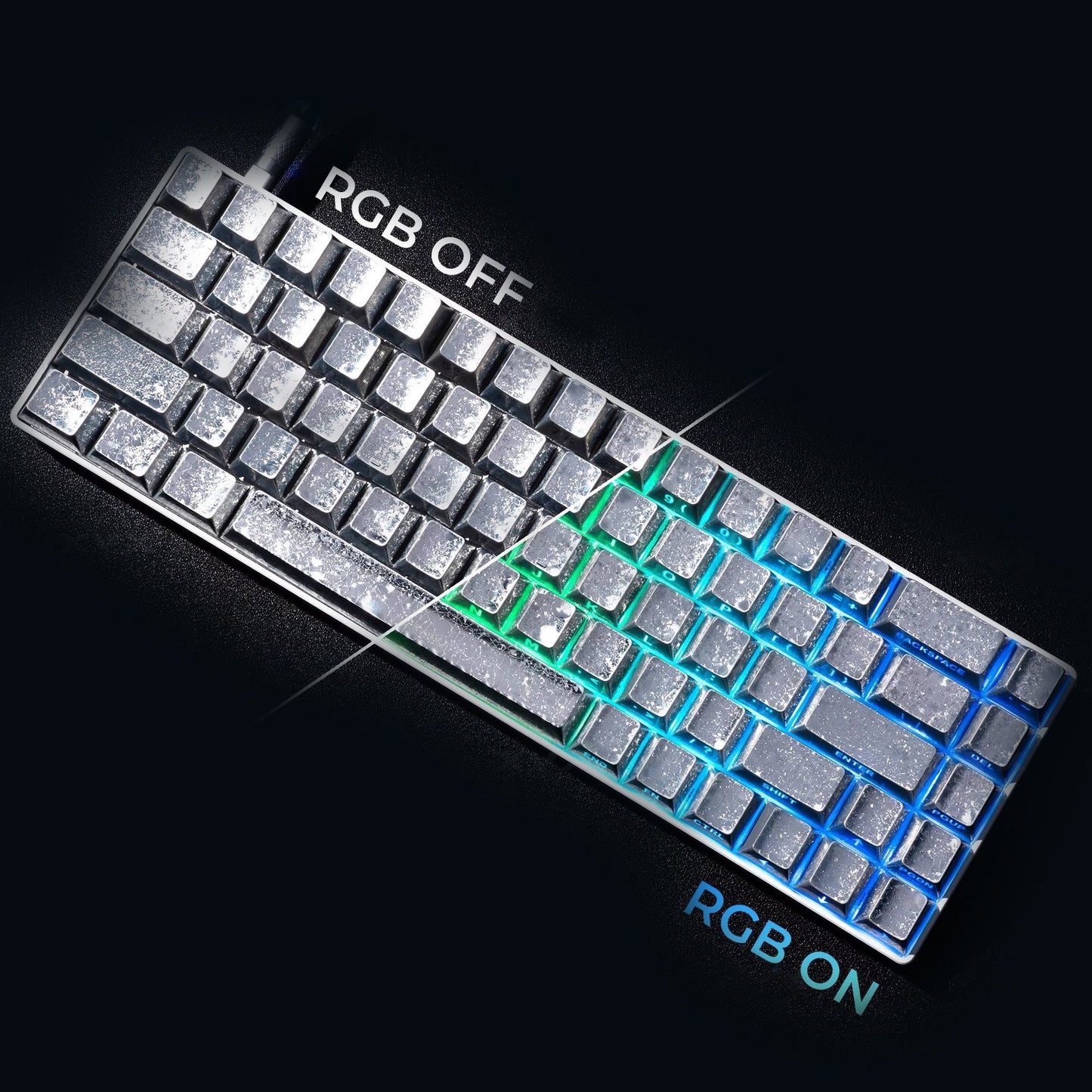 YMDK Frost keycaps Metal Texture Keyboard Caps 61 Keys PBT Dye Sub Cherry Profile Custom Side-lit Keycap for 60 Layout MX Mechanical Keyboards