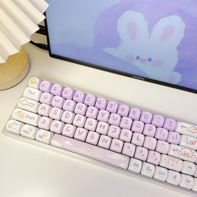 YMDK Gradient Purple Rabbit Theme Keycaps Full Set 142 Keys MOA Profile PBT Dye Sub Keycap for MX Mechanical Keyboard