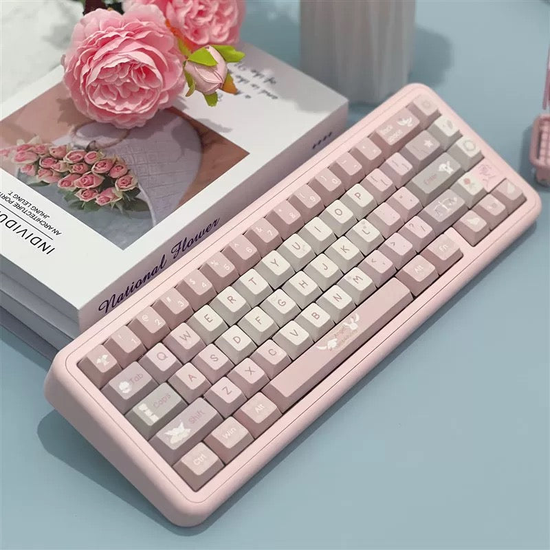 YMDK Soft Mist Angel Theme Keycaps Full Set 130 Keys Cherry Profile PBT Dye Sub Keycap for MX Mechanical Keyboard