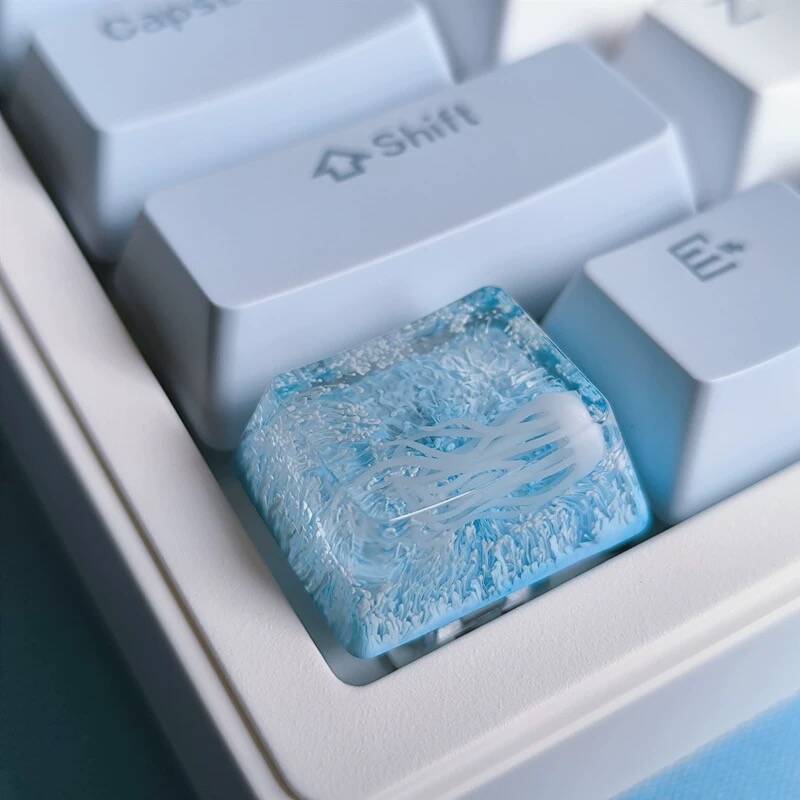 YMDK Coral Jellyfish Personality Keycaps Blue Ocean Translucent Key Caps Handmade Resin Keycap for MX Mechanical Keyboard