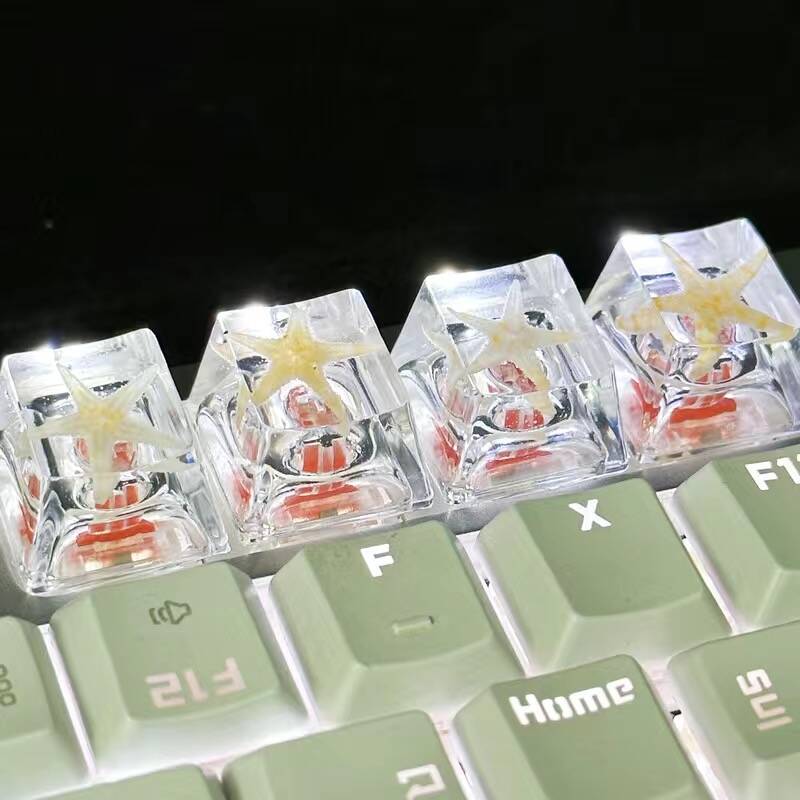 YMDK Conch Starfish Personalized Keycaps 4 keys Light-transmitting Key Cap Cute Novel Fresh Keycap Resin for Mechanical Keyboard