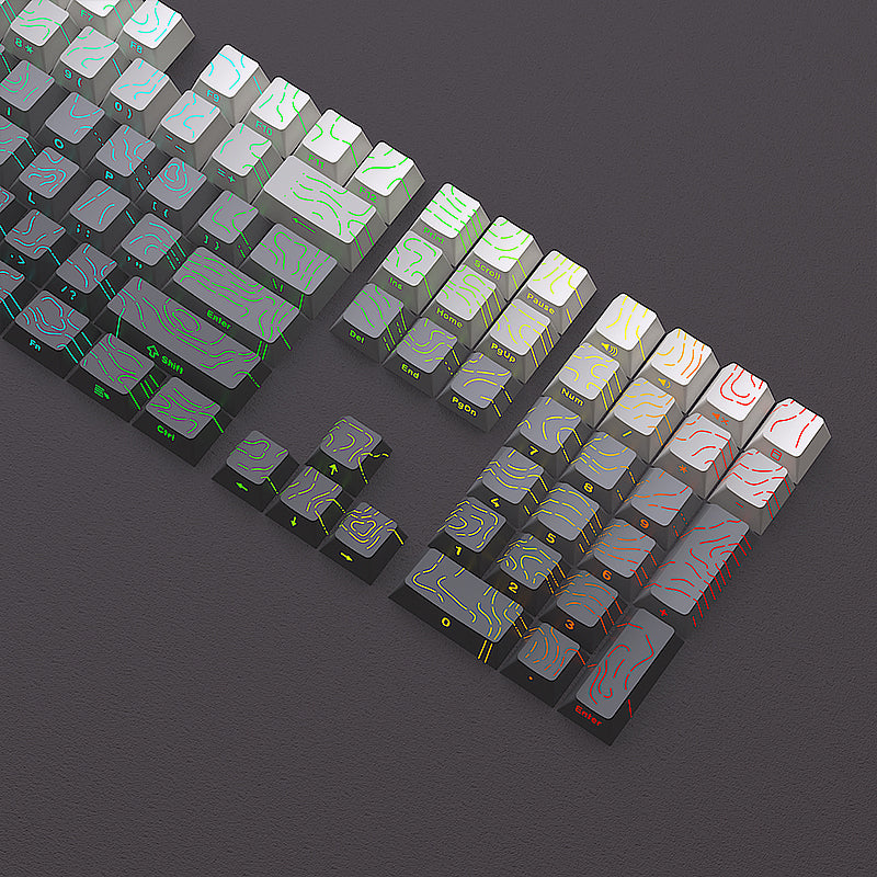 YMDK 134 Keys Color Contour Lines Personality Double Shot Side-lit Dye Sub PBT Cherry Profile Keycap for Most MX Mechanical Keyboard