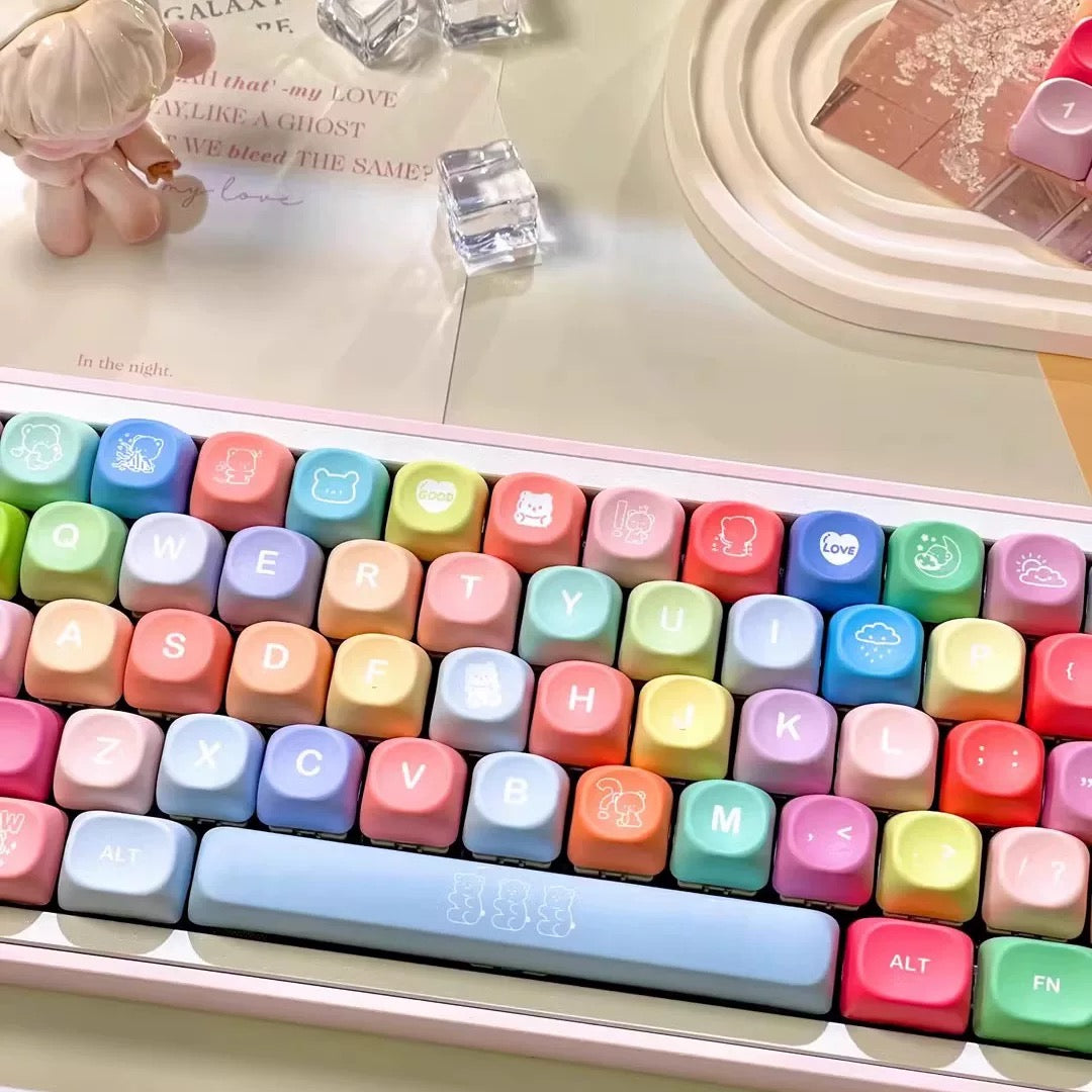 YMDK 134 Keys Color Gummy Cute Bear Theme MOA Profile PBT Material Dye Sublimation Top Print Keycaps for 61/68/84/87/98/104/108 MX Mechanical Keyboard