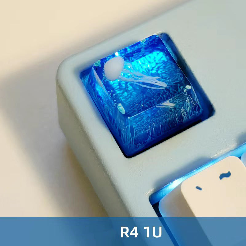 YMDK Coral Jellyfish Personality Keycaps Blue Ocean Translucent Key Caps Handmade Resin Keycap for MX Mechanical Keyboard