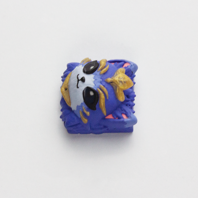 YMDK Blue Cat Personality Keycaps Handmade Cute Animal Resin Translucent Key Cap for MX Mechanical Keyboard