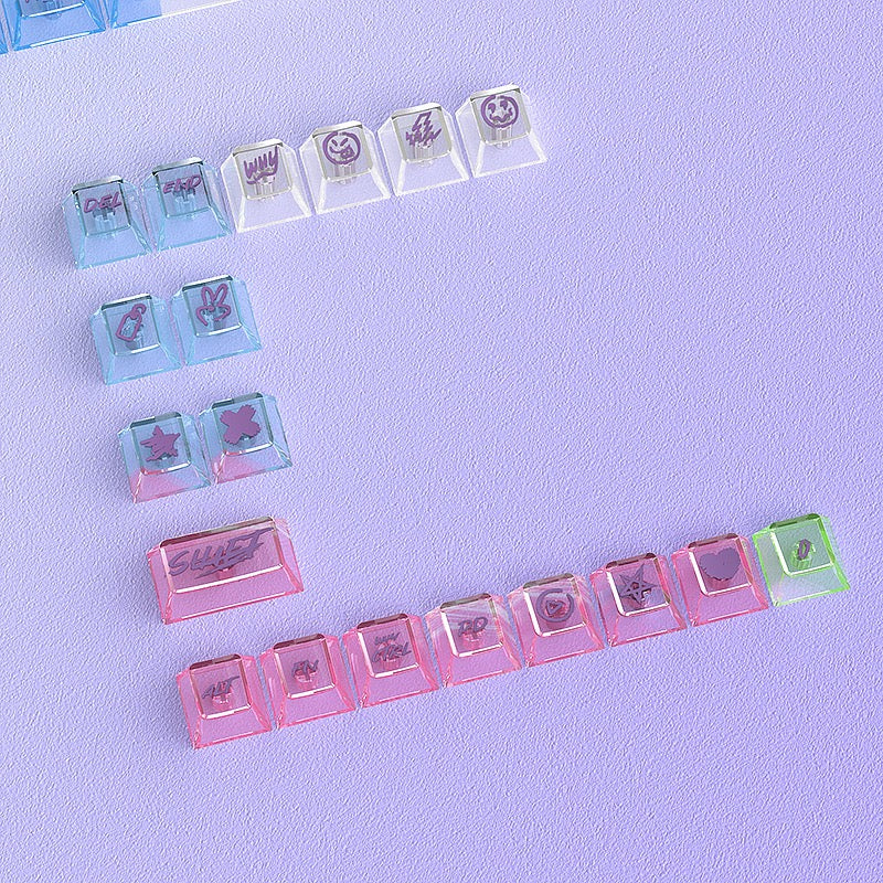 YMDK Rainbow Graffiti Keycap 125 key Shine Through PC Transparent Cherry Profile for 61/68/75/87/96/100/104/108 MX Mechanical Keyboard